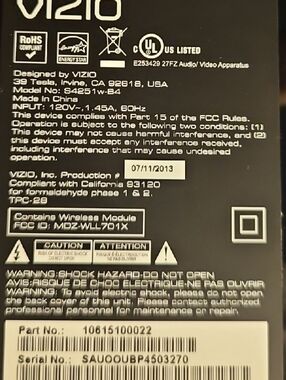 Vizio S4251wB4 5.1 Wireless Subwoofer And Satellite Speackers.